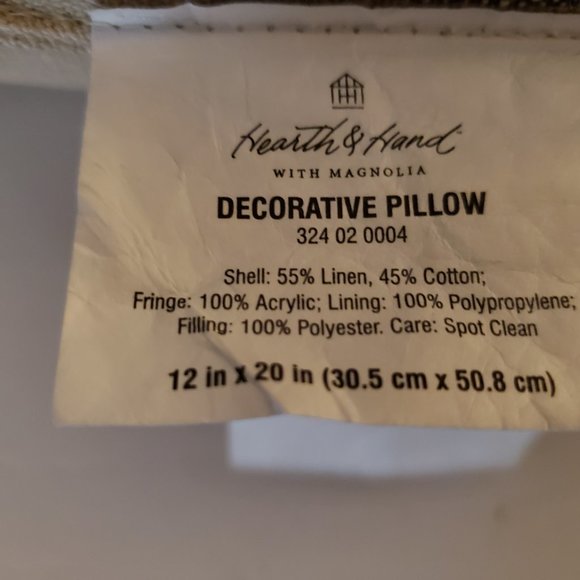 Hearth & Hand Magnolia Gather Throw Pillow with Fringe Black Cream 20x12 - Picture 3 of 5